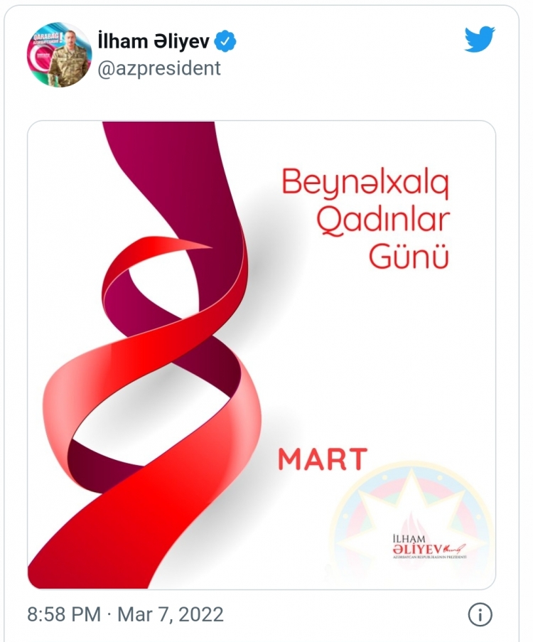 Prezident 8 Martla bağlı paylaşım edib