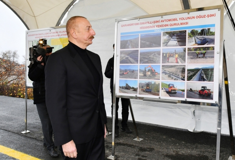 Prezident Oğuz-Şəki avtomobil yolunun yenidənqurmadan sonra açılışını edib -