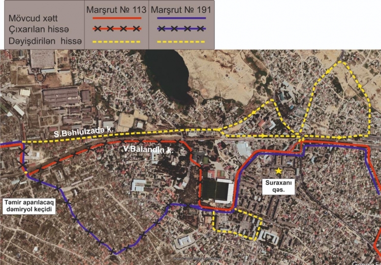 Bakıda iki marşrut xəttinin hərəkət sxemi müvəqqəti dəyişdiriləcək