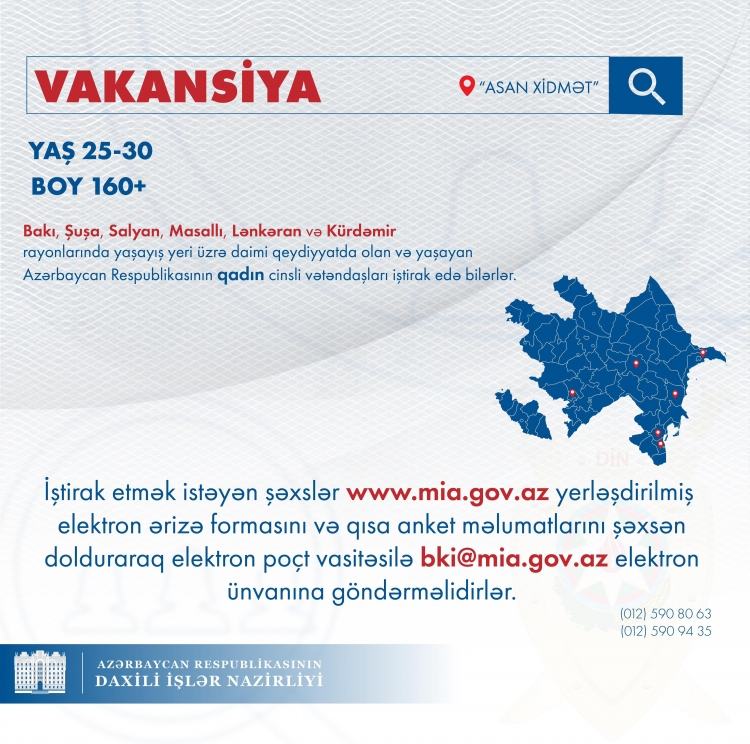 DİN “ASAN xidmət”də vakant vəzifələrə müsabiqə elan edib