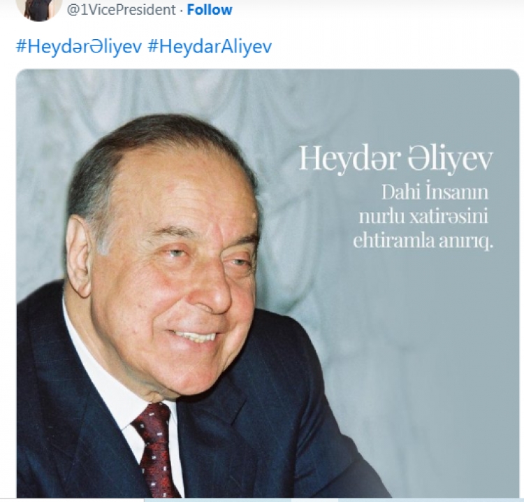 Mehriban Əliyeva Ulu Öndərin anım günü ilə bağlı paylaşım edib