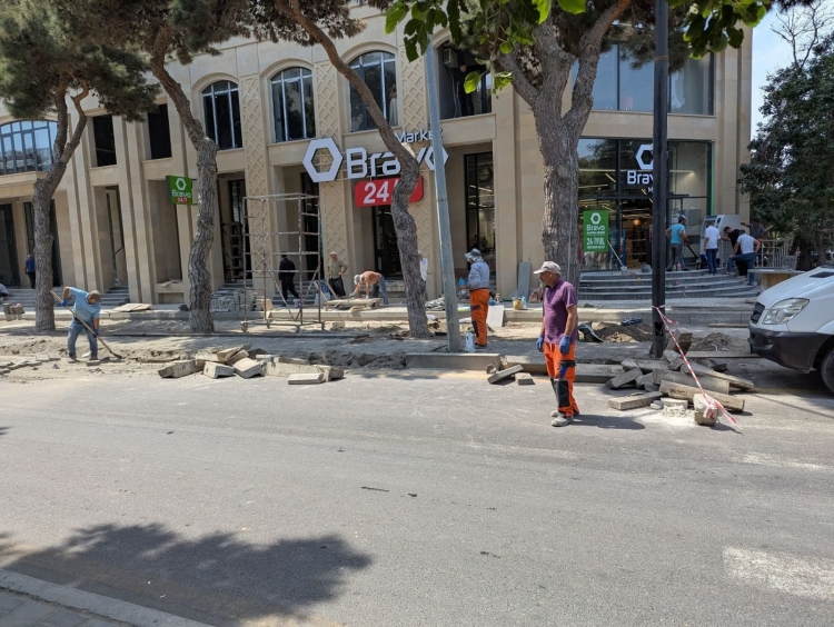 Gecə ilə səkini tutub, ağacların dibini asfaltlayaraq parkinq etdilər -
